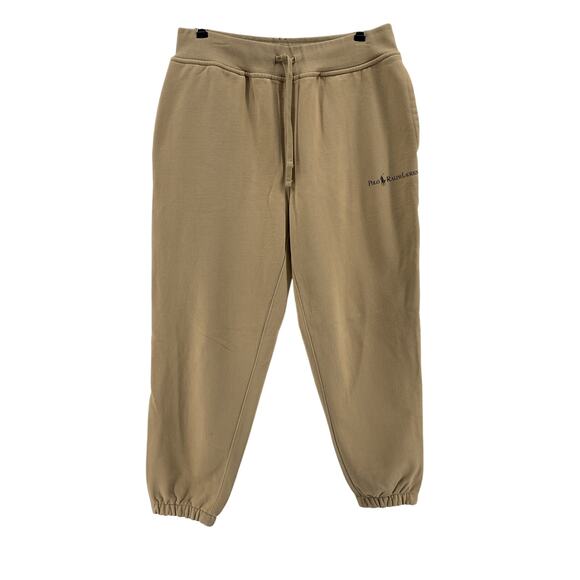 Ralph Lauren Relaxed Beige Cotton Fit Logo Fleece Sweatpant Size M - Picture 2 of 6